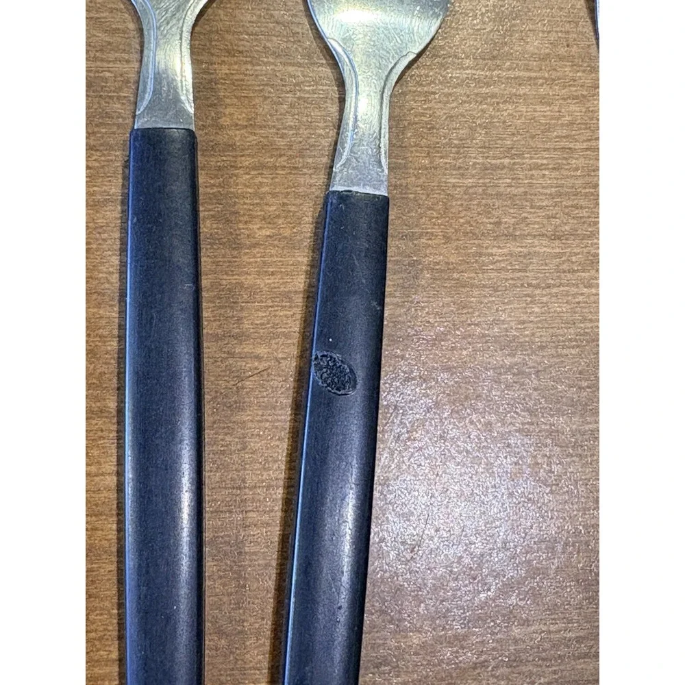 Large Set of MCM Black Handle Flatware Retro Dinerware 50's Forks Knives Spoons